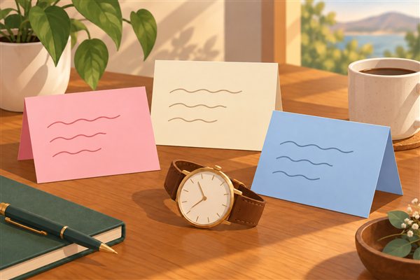 腕時計とメッセージカードのイメージイラスト