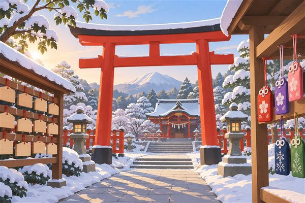 神社の鳥居とお守りのイメージイラスト